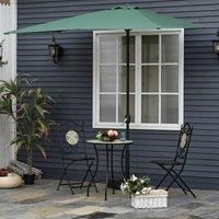 Outsunny Balcony Half Parasol Semi Round Umbrella Patio Crank Handle (2.3m, Green)- NO BASE INCLUDED