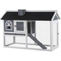 PawHut Guinea Pigs Hutches Wood Bunny Cage for Outdoor Indoor with Pull Out Tray Run Box Ramp Asphalt Roof for Small Animals Grey