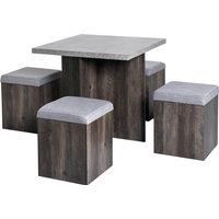 HOMCOM 5PC Dining Set Garden Patio Wooden Set 4 Storage Stools Footrest Ottoman with Cushions + 1 Table Space Saving Design Indoor Outdoor