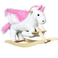HOMCOM Kids Wooden Plush Ride On Unicorn Rocking Horse Chair Toy with music