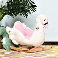 HOMCOM Swan Rocking Horse Kids Wooden Ride On Plush Toy w/ Music