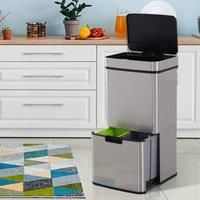 HOMCOM 72L Recycling Sensor Bin Stainless Steel 3 Compartments For Both Wet/Dry Waste w/Removable Lid Kitchen Home