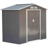 Outsunny Lockable Garden Shed Large Patio Roofed Tool Metal Storage Building Foundation Sheds Box Outdoor Furniture (7ft x 4ft, Grey)