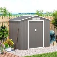 Outsunny 7ft x 4ft Lockable Garden Metal Storage Shed Storage Roofed Tool Metal Shed w/ Air Vents Steel Grey