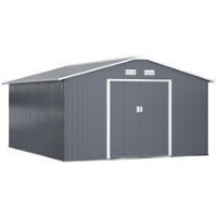 Outsunny 12.5FT X11FT Garden Outdoor Storage Shed w/2 Door Galvanised Metal Grey