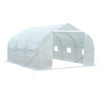 Outsunny Walk-In Polytunnel Greenhouse Warm House Garden Tunnel Shelter Plant Shed with Door and Windows, Galvanised Steel Frame, 3.5 x 3 x 2m, White