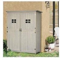 Outsunny Wooden Garden Shed Tool Storage Cabinet Organizer Outdoor Double Door Shelf 127.5L x 50W x 164H cm Grey
