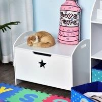 HOMCOM Wooden Kids Children Toy Box Storage Organizer Safety Hinge Side Handle Play Room Furniture White