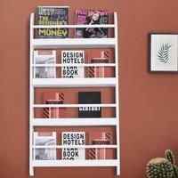 HOMCOM Wood Wall/Standing Magazine Holders Book Rack Shelf 4 Tiers Space Saving Design Water Resist Home Office Decoration