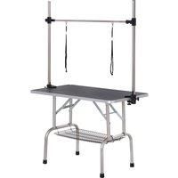 PawHut Adjustable Dog Grooming Table Rubber Top 2 Safety Slings Mesh Storage Basket Heavy Metal Black 107 x 60 x 170cm