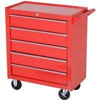 DURHAND Professional 5 Drawer Roller Tool Cabinet Storage Box Workshop Chest Garage 4 Smooth Wheels Wheeling Trolley w/Handle - Red