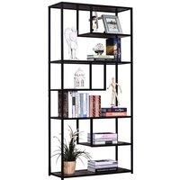 HOMCOM Wood Shelf Bookcase Industrial Style Stand 6-Staggered Shelf Living Room Display Rack Organiser