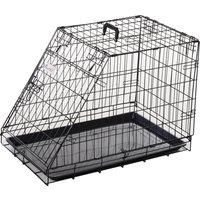 PawHut Metal Collapsible Car Dog Cage Crate Transport Folding Box Carrier Handle Removable Tray 77 x 47 x 55cm