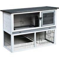 PawHut Small Animal Two-Level Fir Wood Hutch w/ Slide Out Tray Grey