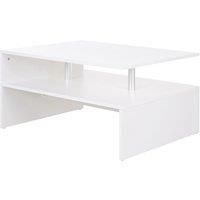 HOMCOM 2-Tier Coffee Table Side/End Table Modern Rectangular Design w/Open Shelf Living Room Entryway Hallway Furniture White