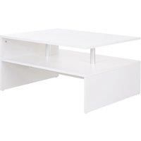 2 Tier Coffee Table End/Side Table Modern Design w/Open Shelf Living Room White