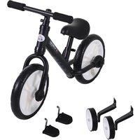 HOMCOM 11 Inch Kids Balance Bike Training Pedal Bicycle W/ Removable Stabilizers EVA Tyres Adjustable Seat Height 2 to 5 Years Black