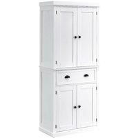 Homcom Freestanding Kitchen Pantry Storage Cabinet With Drawer Adjustable Shelving White Cup Handles