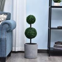 Outsunny Set of 2 Artificial Boxwood Ball Topiary Trees Potted Decorative Plant Outdoor and Indoor Décor (67cm)