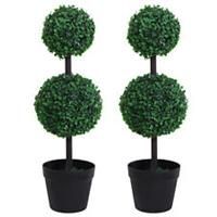 Outsunny 2 PCS Artificial Double Ball Tree w/ Pot Home Decoration Imitation 15cm