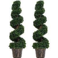 Outsunny Set of 2 Artificial Boxwood Spiral Topiary Trees Potted Decorative Plant Outdoor and Indoor Dcor 120cm