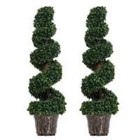 Outsunny 2 PC Artificial Boxwood Spiral Tree Home Decoration w/Nursery Pot-112cm