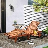 Outsunny Outdoor Garden Patio Wooden Sun Lounger Foldable Recliner Deck Chair Day Bed Furniture with Wheels
