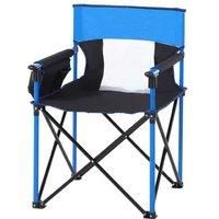 Outsunny Folding Fishing Camping Chair Portable Picnic Armchair Director Seat Oxford Metal Frame with Cup Holder, Phone Pocket - Blue