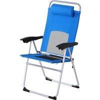 Outsunny Outdoor Garden Folding Chair Patio Armchair 3-Position Adjustable Recliner Reclining Seat with Pillow - Blue