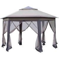 Outsunny Metal Hexagon Gazebo Outdoor Garden Double Roof w/ Netting 4x4M