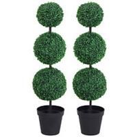 Outsunny 2PCs Artificial Boxwood Three Balls Tree Decorative Plant Leaves -112cm