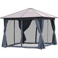 Outsunny 3 x 3 Meter Garden Aluminium Gazebo Hardtop Roof Canopy Marquee Party Tent Patio Outdoor Shelter with Mesh Curtains & Side Walls - Grey