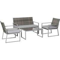 Outsunny 4PC Rattan Garden Furniture Set 2 Single Sofa Arm Chairs 1 Bench with Cushions & Coffee Table Patio Backyard Wicker Weave