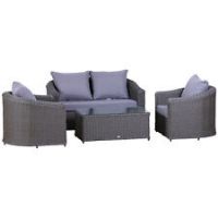 Outsunny Garden 4Seater Sofa Set Rattan Furniture Coffee Table Chair Bench Grey