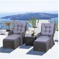Outsunny 5PCS Deluxe Garden Rattan Furniture Sofa Chair & Stool Table Set Patio Wicker Weave Furniture Set Aluminium Frame Fully-assembly - Grey