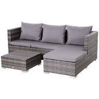 Outsunny Rattan Garden Sofa Set Storage Table Wicker Patio Lounger 4Seater Grey