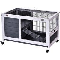 PawHut Rabbits Indoor Fir Wood Lift-Top Hutch Grey