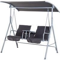 Outsunny Outdoor 2 Seater Swing Chair Sun Shade Heavy Duty Cushioned Adjustable Canopy Double Padded Seats - Grey