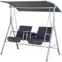 Outsunny Steel Frame 2Seater Swing Chair w/ Table Grey