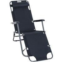 Outsunny 2 in 1 Sun Lounger Folding Reclining Chair Garden Outdoor Camping Adjustable Back with Pillow (Black)