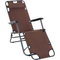 Outsunny 2 in 1 Sun Lounger Folding Reclining Chair Garden Outdoor Camping Adjustable Back with Pillow (Brown)