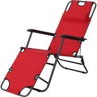Outsunny 2 in 1 Sun Lounger Folding Reclining Chair Garden Outdoor Camping Adjustable Back with Pillow (Red)