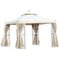 Outsunny 3(M) x3(M) Garden Gazebo Double Top Outdoor Canopy Patio Event Party Wedding Tent Backyard Sun Shade with Mesh Curtain - Cream White