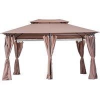 Outsunny 4m x 3(m) Metal Gazebo Canopy Party Tent Garden Pavillion Patio Shelter Pavilion with Curtains Sidewalls Khaki