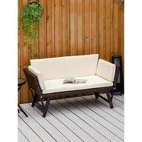 Outsunny 2 in 1 Rattan Folding Daybed Sofa Bench Garden Chaise Lounger Loveseat with Cushion Outdoor Patio Brown