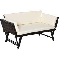 Outsunny 2 Seater Rattan Folding Daybed Sofa Bench Garden Chaise Lounger Loveseat with Cushion Outdoor Patio Brown