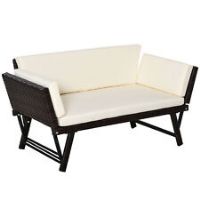 Outsunny 2 in 1 Rattan Folding Daybed Sofa Bench Garden Chaise Lounger w/Cushion