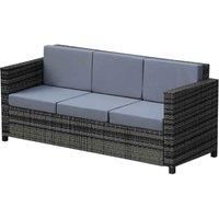 Outsunny 3 Seater Rattan Sofa All-Weather Wicker Weave Metal Frame Chair with Fire Resistant Cushion - Grey