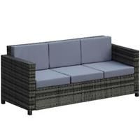 Outsunny 3 Seater Rattan Sofa AllWeather Wicker Weave Chair w/Cushion  Grey