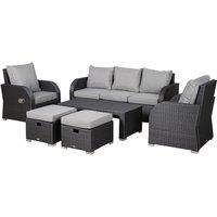 Outsunny Rattan Garden Furniture 7 Seater Sofa & Coffee Table Footstool Set Outdoor Patio Wicker Weave Reclining Chair Space-saving - Grey